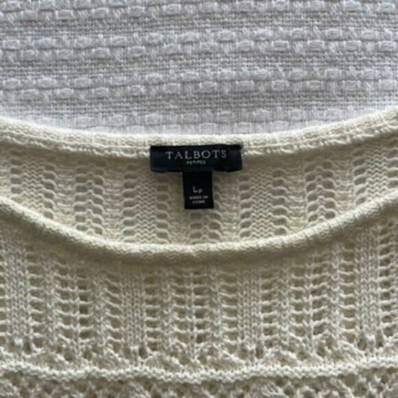 PL Talbots Cream Crochet Style Short-Sleeve Sweater - Picture 4 of 7